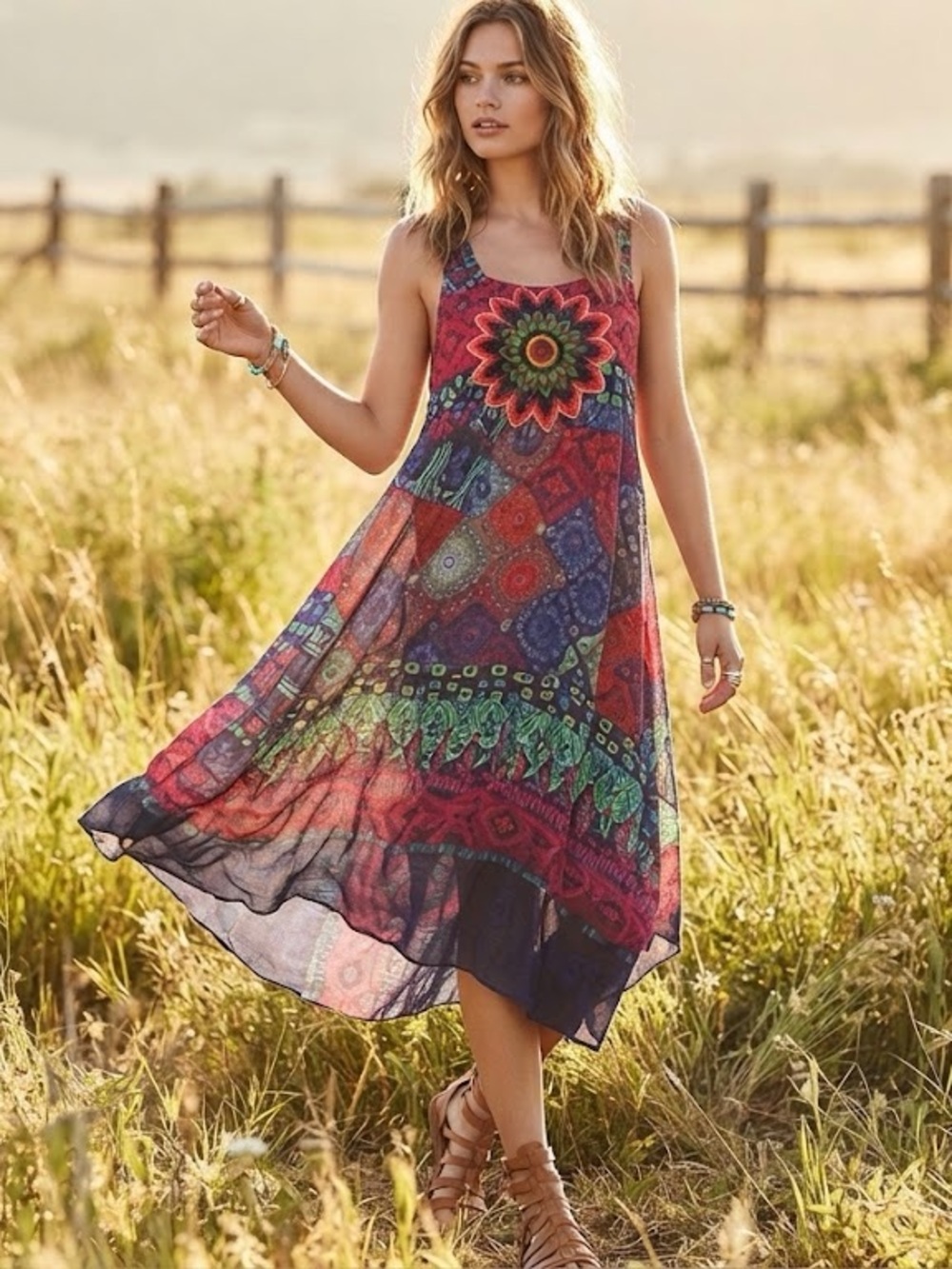 Desigual Sleeveless Floral Chiffon Overlay Dress in Multicolor Abstract Print